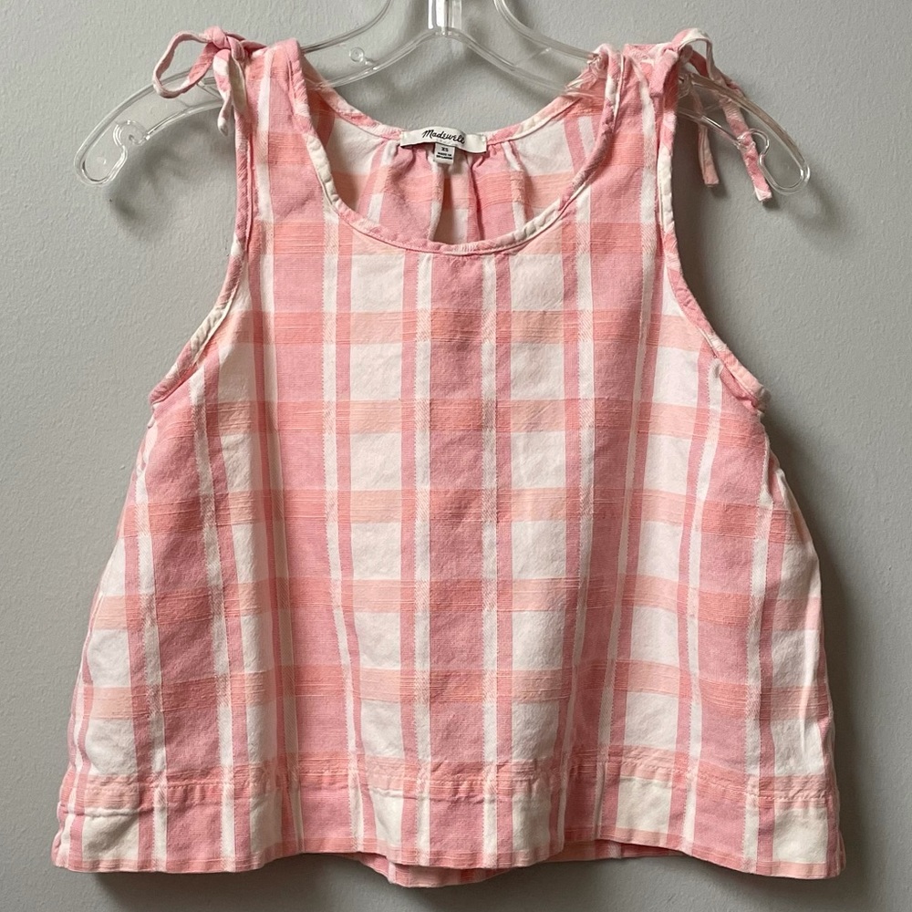 Madewell Like New Pink/White Plaid Sleeveless Too. Size XS